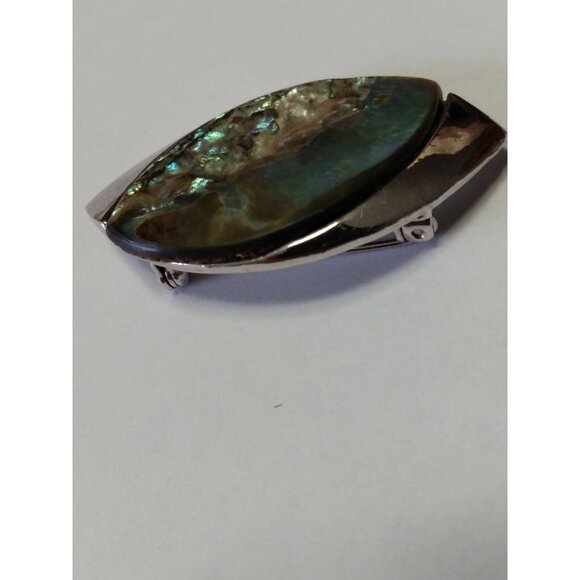 EXQUISITE brand Abalone Paua Shell Silver Tone Brooch 2 1/4" x 1 1/4" - Picture 5 of 6